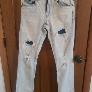 Empyre Light Blue Distressed Slim Straight Jeans